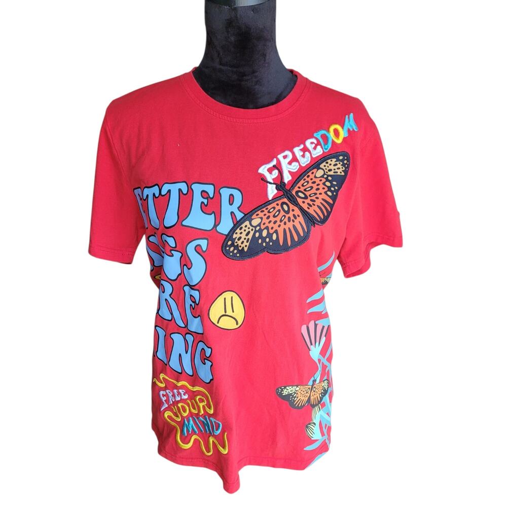 BKYS “Better Things Are Coming” Red Graphic Butterfly T-Shirt Size Small
